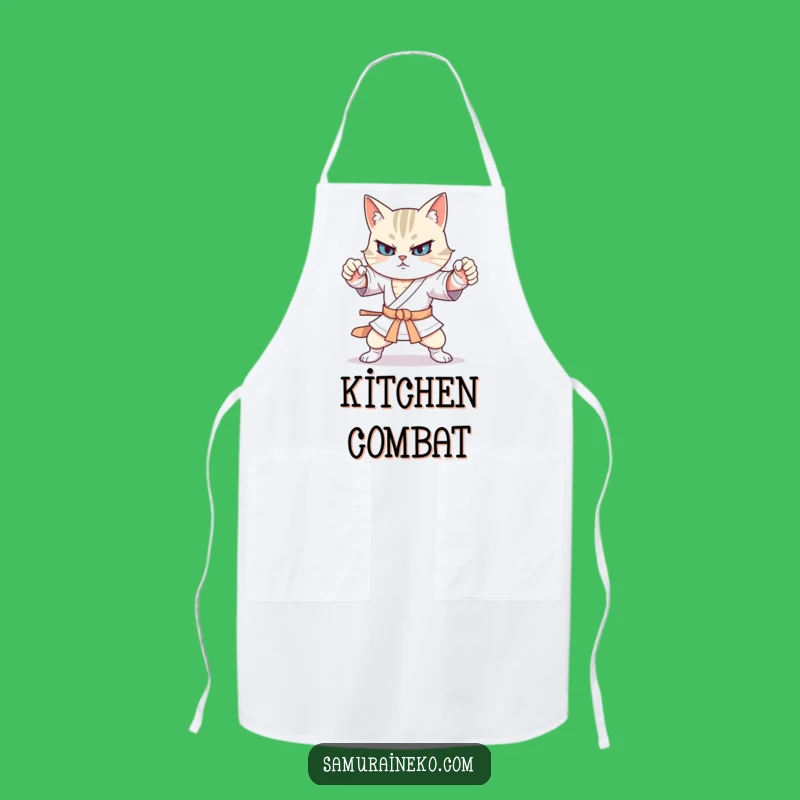 Funny Cat Martial Arts Apron: Kitchen Warrior Funny Stances, Chef Gift