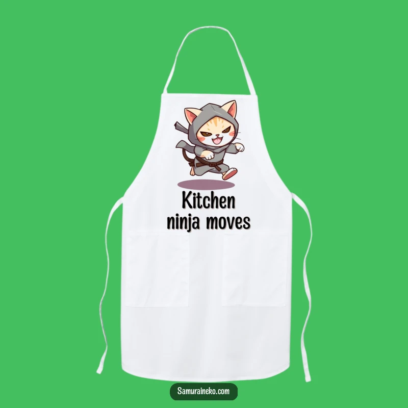 Add a stealthy touch to your kitchen duties with this funny cat ninja apron. A witty and funny gift for the culinary ninja.