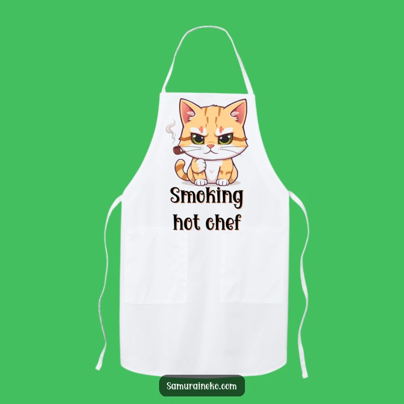 Protect your kitchen from culinary distractions with this funny apron! A wise cat with a tiny pipe is ready. The perfect funny gift for chefs.