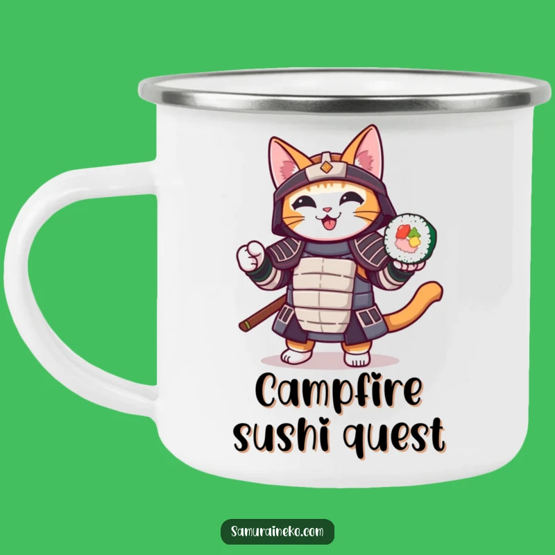 Funny Samurai Cat Camping Mug: Warrior's Brew, Perfect Outdoor Gift