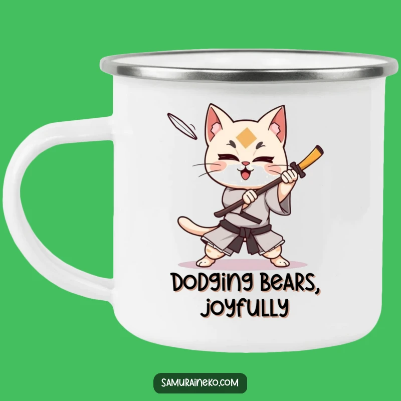 Funny Cat Samurai Shuriken Dodge Camping Mug: Adventure Ready, Hilarious Gift