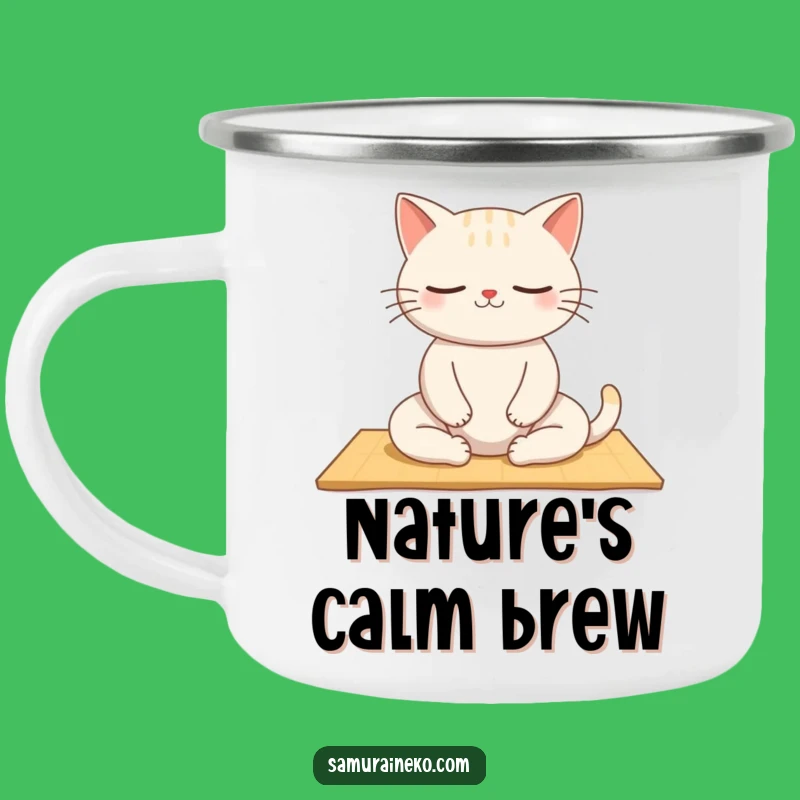 Funny Zen Cat Camping Mug: Peaceful Sips, Hilarious Outdoor Calm!