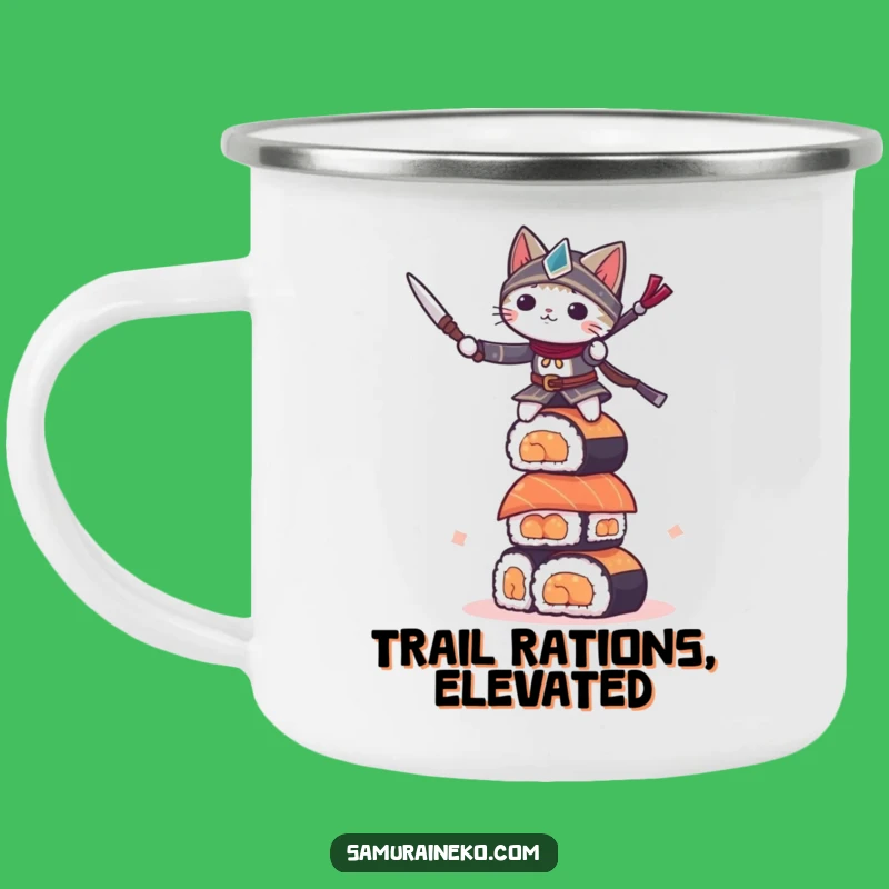 Funny Sushi Cat Warrior Camping Mug: Adventure Fuel, Hilarious Gift