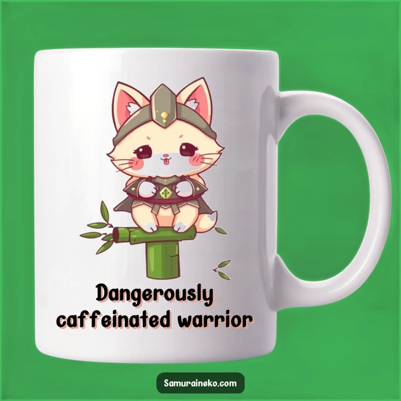 Funny Samurai Cat Mug: Fluffy Warrior on Bamboo, Perfect Humorous Gift