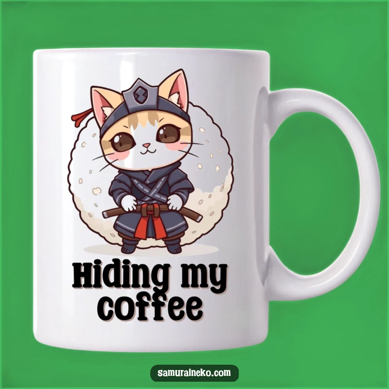 Funny Cat Samurai Rice Ball Mug: Peek-a-Boo Humor, Perfect Gift