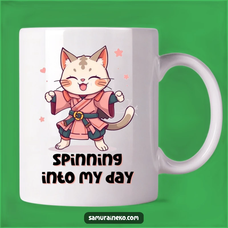 Funny Feline Samurai Spin Mug - Joyful Celebration Gift for Cat Lovers