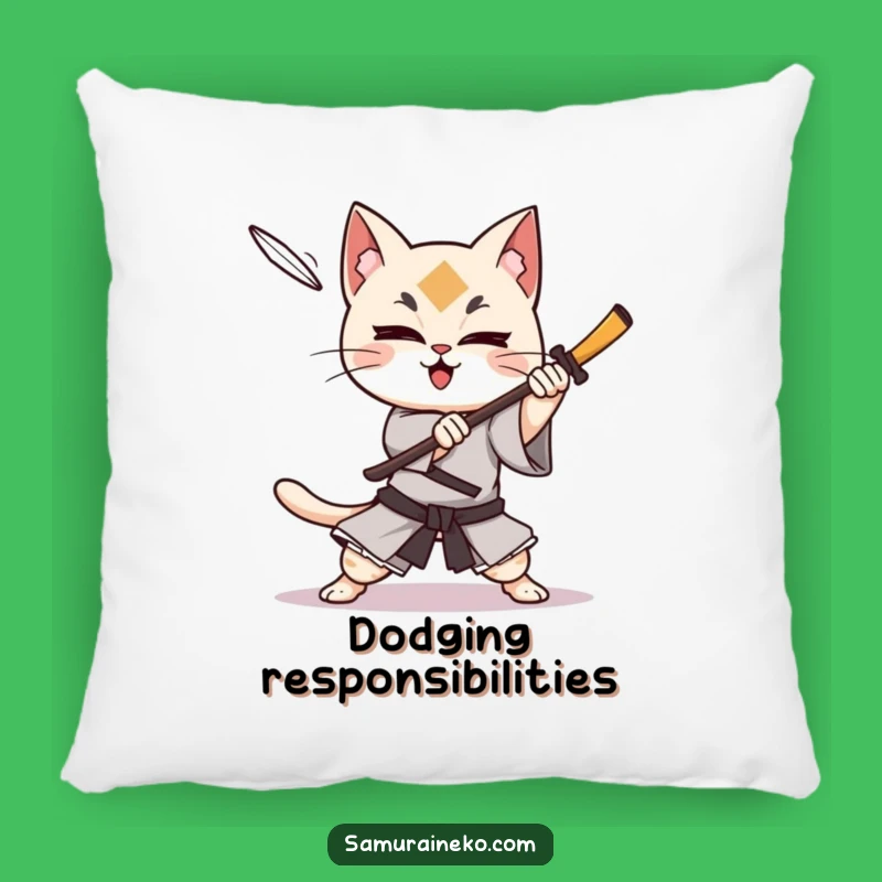 Funny Cat Samurai Shuriken Dodge Pillow: Cozy Action Decor, Perfect Funny Gift
