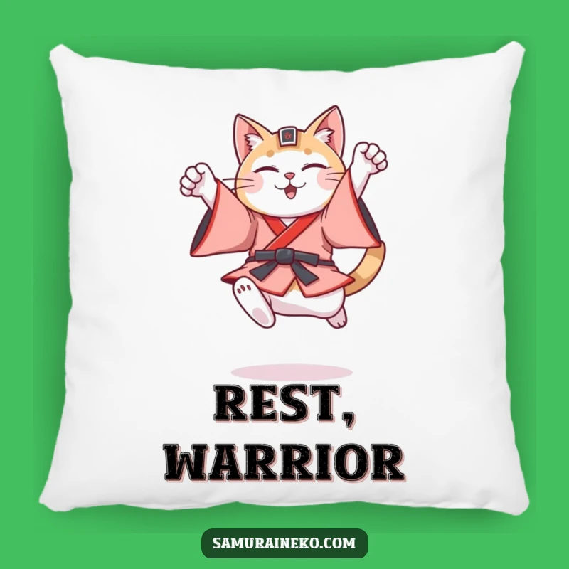 Funny Feudal Cat Warrior Pillow: Cozy Comfort for Valiant Souls