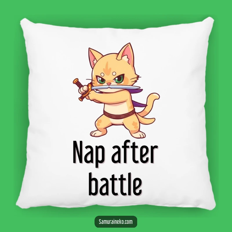 Funny Pillow: Cat Warrior Sword - Cozy Feline Battle Cushion, Unique Gift