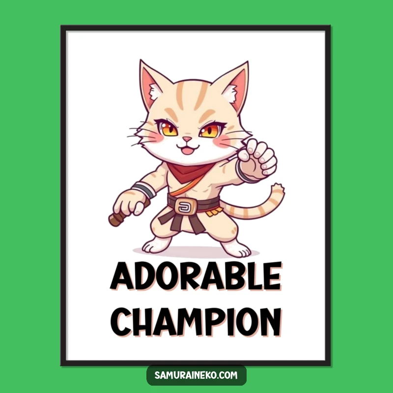 Funny Cat Warrior Digital Art: Powerful & Cute Feline Pose Print