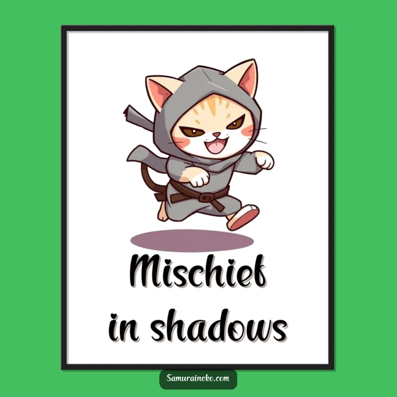 Instantly download this action-packed funny cat ninja digital art. A thrilling funny gift for art collectors and cat fans.