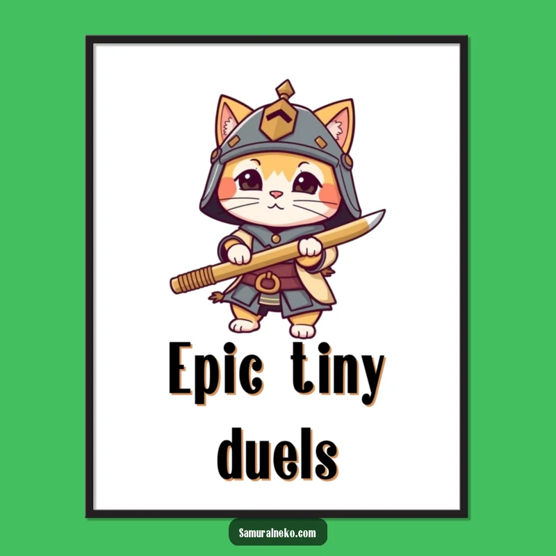 Funny Cat Warrior Digital Print - Tiny Helmet Bamboo Sword Download