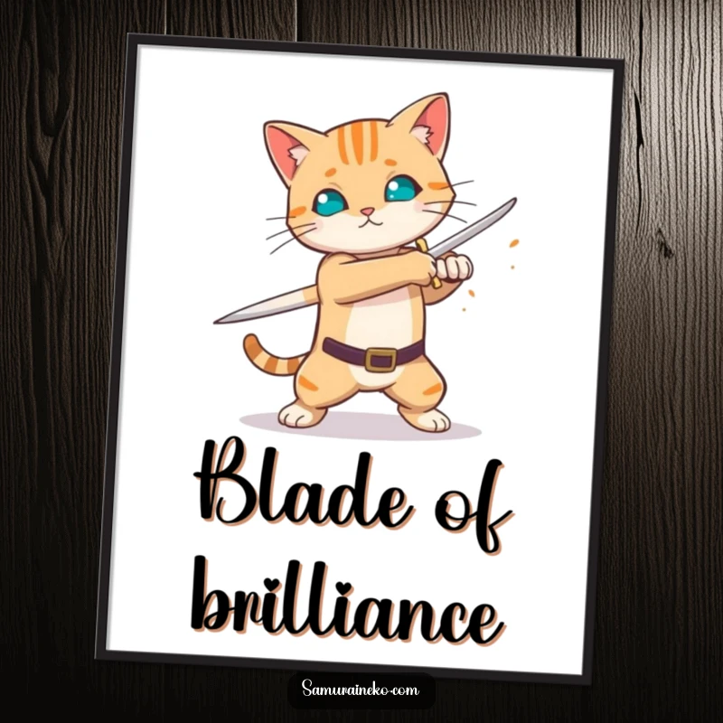 Funny cat practicing sword swing, sparks flying from blade, high-resolution digital art, beautiful funny gift.