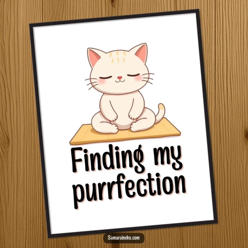 Funny Zen Cat Digital Art: A humorous, high-resolution digital artwork of a cat meditating peacefully, ideal for screensavers or prints.