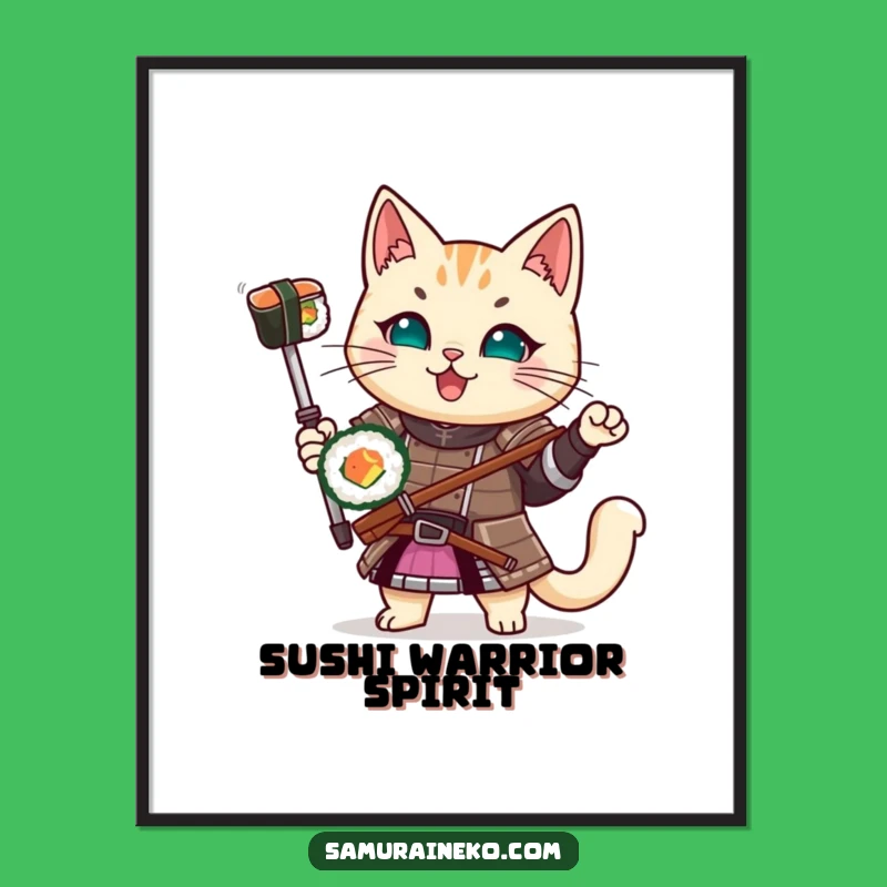 Funny Samurai Cat Sushi Digital Print: Instant Hilarious Art for Foodies