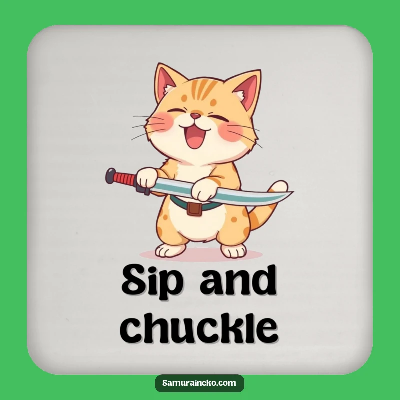 Funny Cat Laughing Sword Coaster: Protect Surfaces with Comic Charm