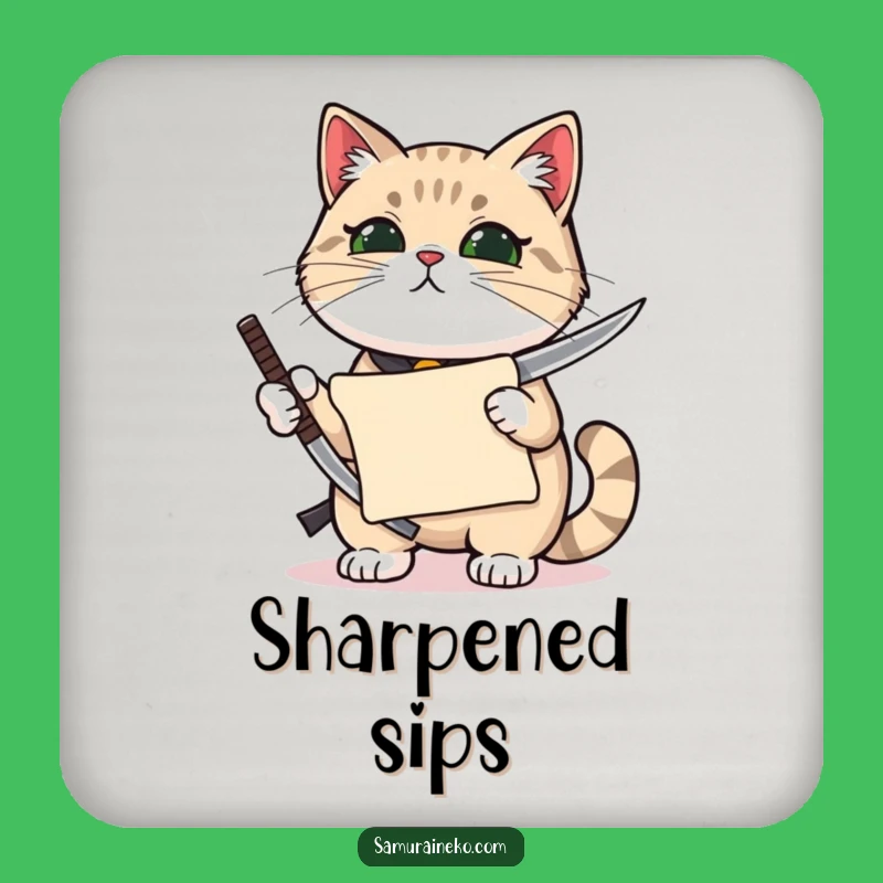 Funny Proud Cat Katana Coaster: Protect Surfaces with Feline Finesse