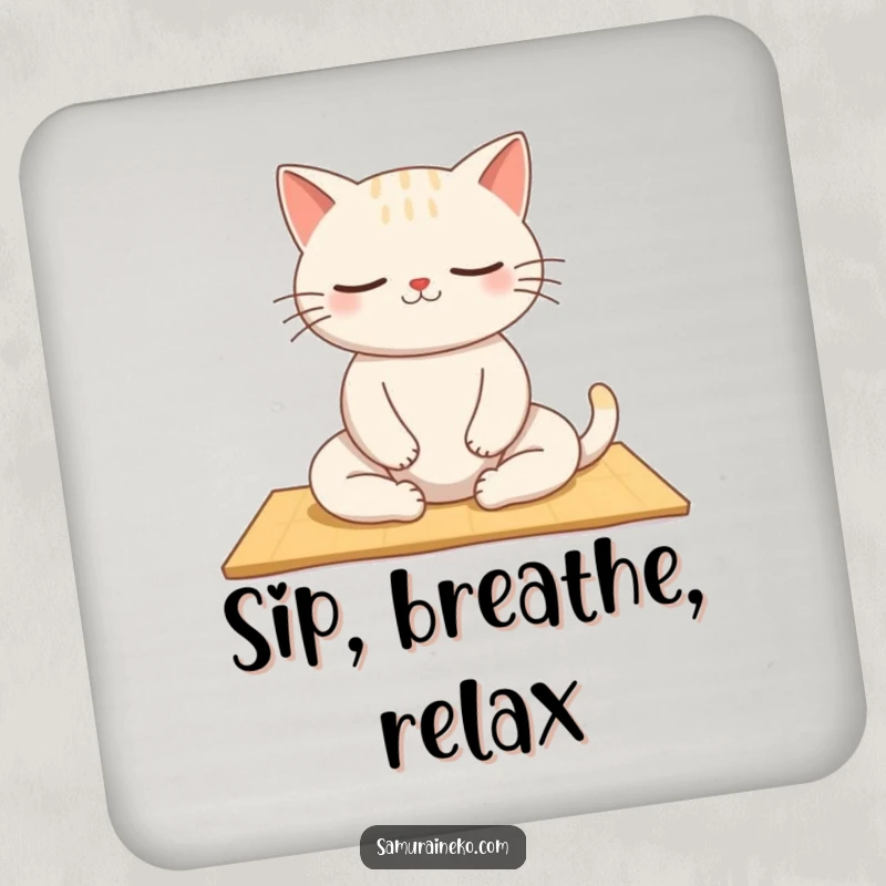 Funny Zen Cat Coasters: A set of coasters featuring a funny cat meditating peacefully, providing humorous surface protection with a serene touch.