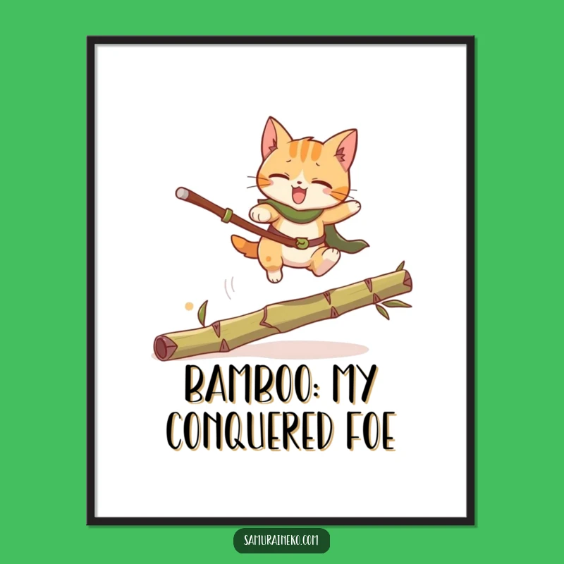 Funny Cat Warrior Poster: Dynamic Leap Art, Hilarious Wall Decor Gift!
