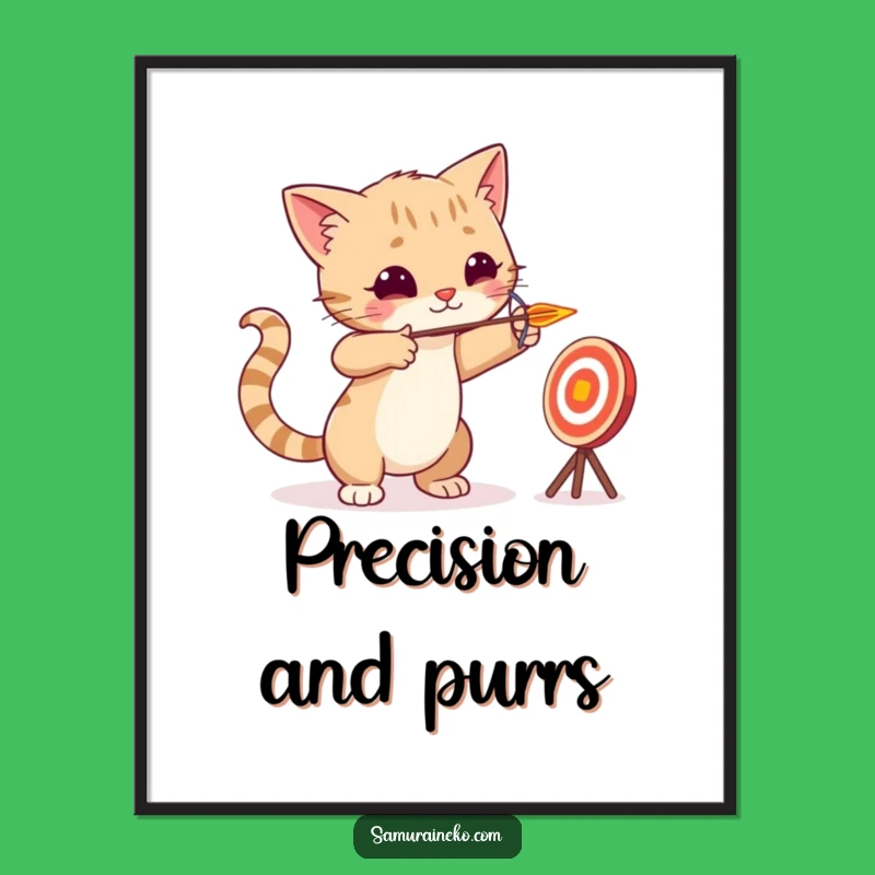 Funny Cat Archer Art Print - Tiny Arrow Target Practice Decor