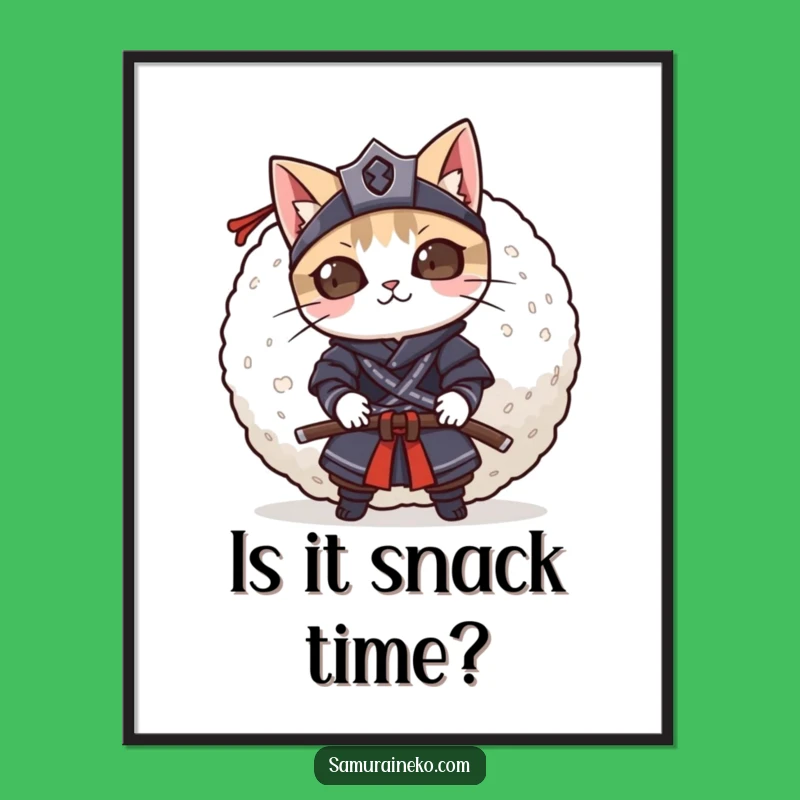 Funny Cat Samurai Rice Ball Poster: Playful Art, Adorable Funny Gift