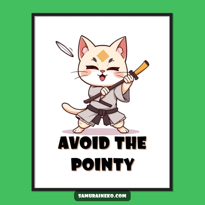 Funny Cat Samurai Shuriken Dodge Poster: Dynamic Wall Art, Adorable Funny Gift