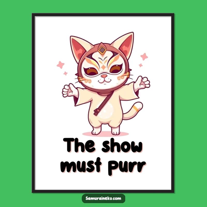 Funny Kabuki Cat Poster: Dramatic Dance, Hilarious Wall Art Gift!