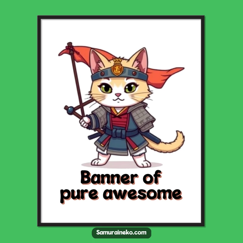 Funny Samurai Cat Poster: Majestic Warrior Feline Art, Inspiring Wall Decor Gift