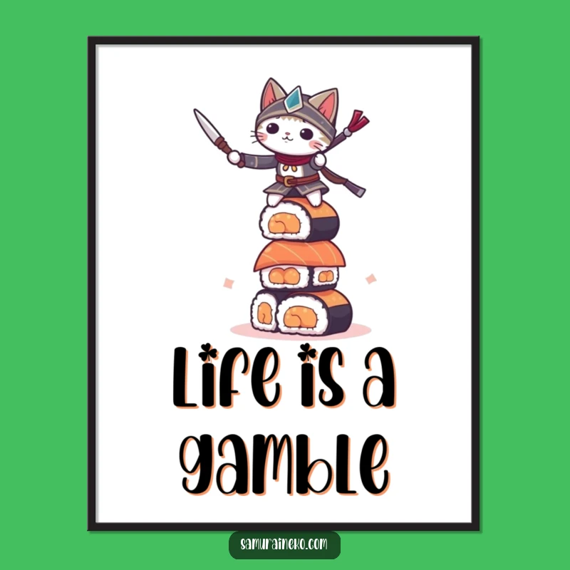 Funny Sushi Cat Warrior Poster: Epic Balance Art, Adorable Funny Gift