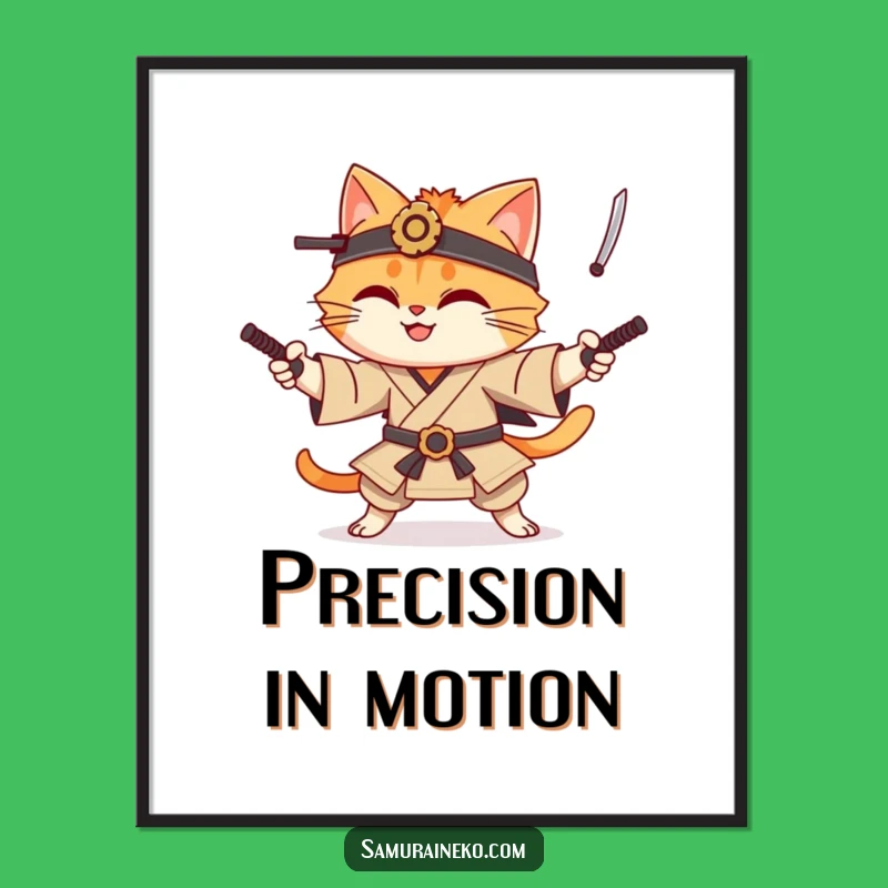 Funny Cat Samurai Poster: Juggling Feline Art Makes a Stunning Gift
