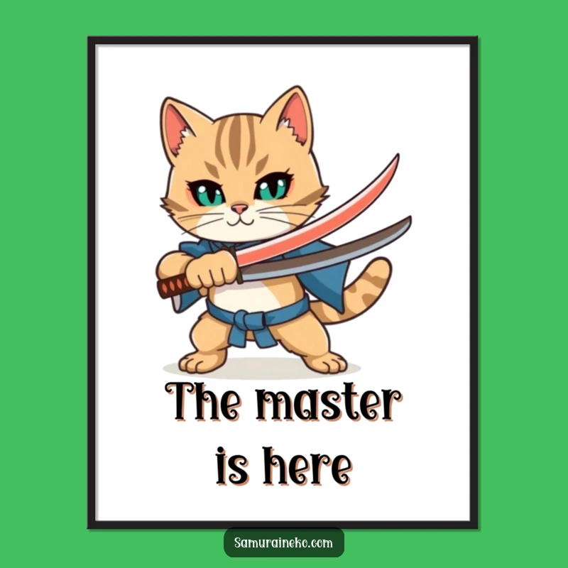 Funny Cat Katana Poster: Bold Warrior Feline Art Perfect Gift