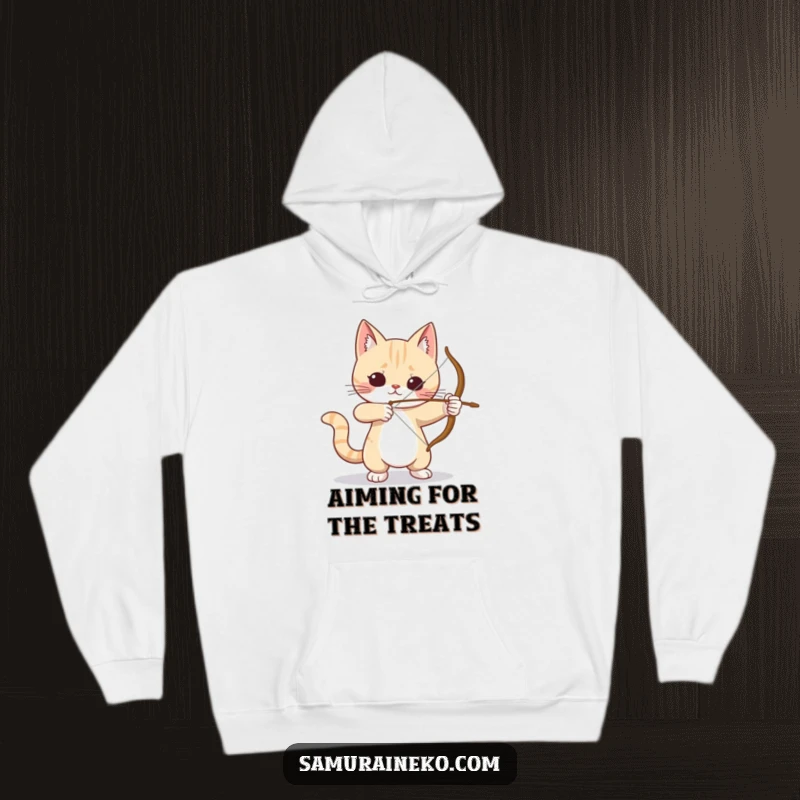 Funny Cat Archer Hoodie: A warm hoodie featuring a funny cat archer concentrating on its target, perfect for cozy contemplation and humor.