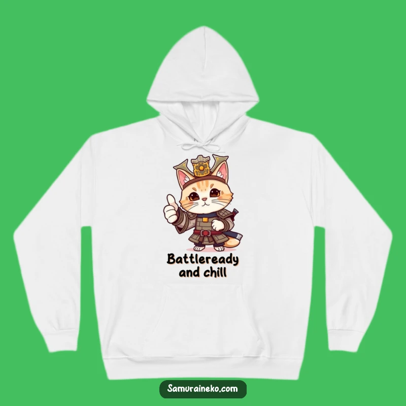 Funny Cat Samurai Thumbs-Up Hoodie: Stay Warm and Approved