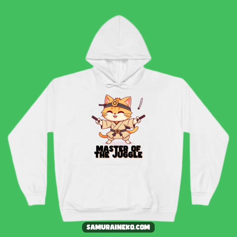 Cozy Cat Samurai Hoodie: Funny Juggling Feline Sweatshirt is a Perfect Gift