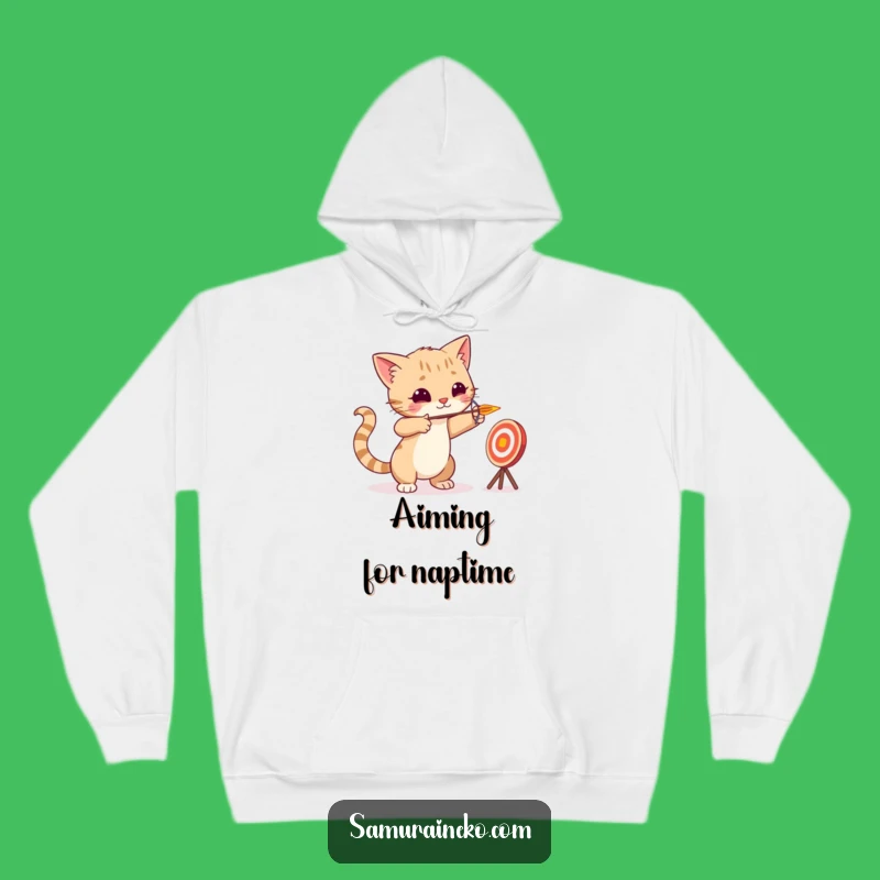 Stay warm and focused with this funny cat archer hoodie. The tiny arrow and playful target bring a touch of playful precision.