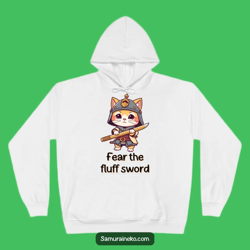 Stay cozy and ready for adventure with this funny cat warrior hoodie. The tiny helmet and bamboo sword add a touch of playful bravery.