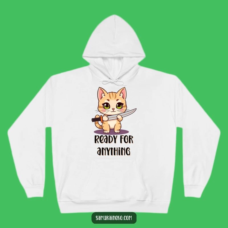 Funny Cat Katana Hoodie: Cozy Warrior with Wide Eyes, Ultimate Humorous Gift