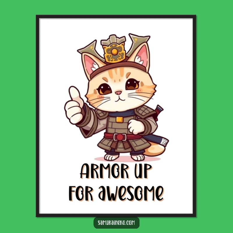 Free Printable Wall Art: Cat Samurai Thumbs Up, Cool Downloadable Decor