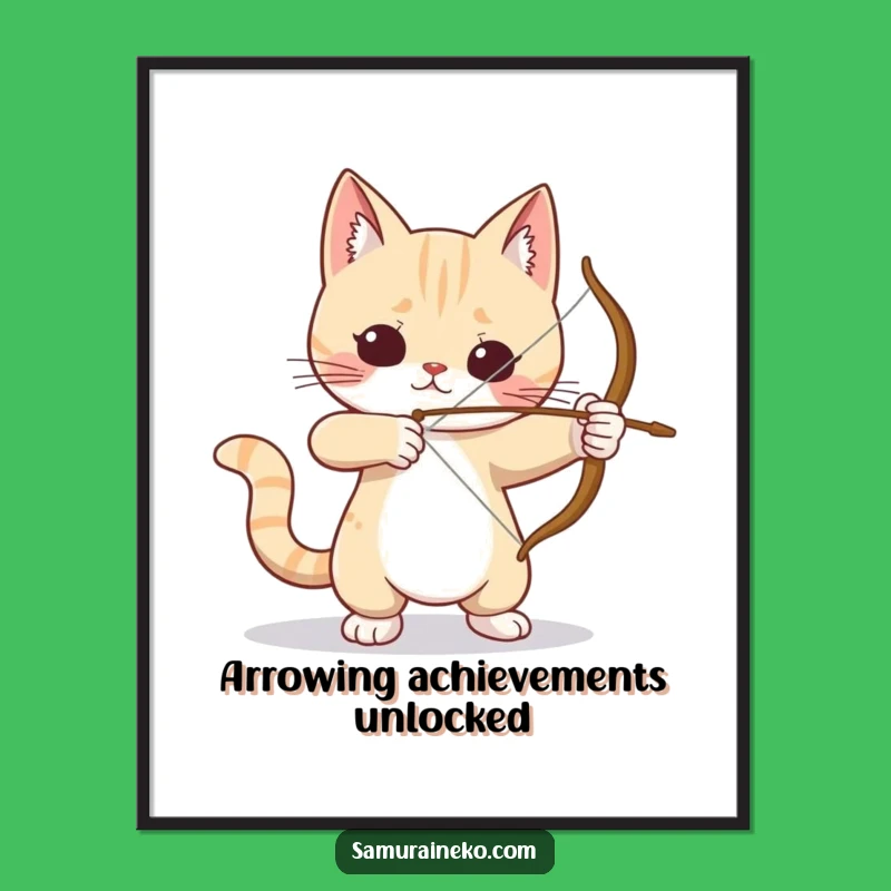 Free Printable Wall Art: Funny Cat Archer, Humorous Downloadable Decor for Focus Lovers