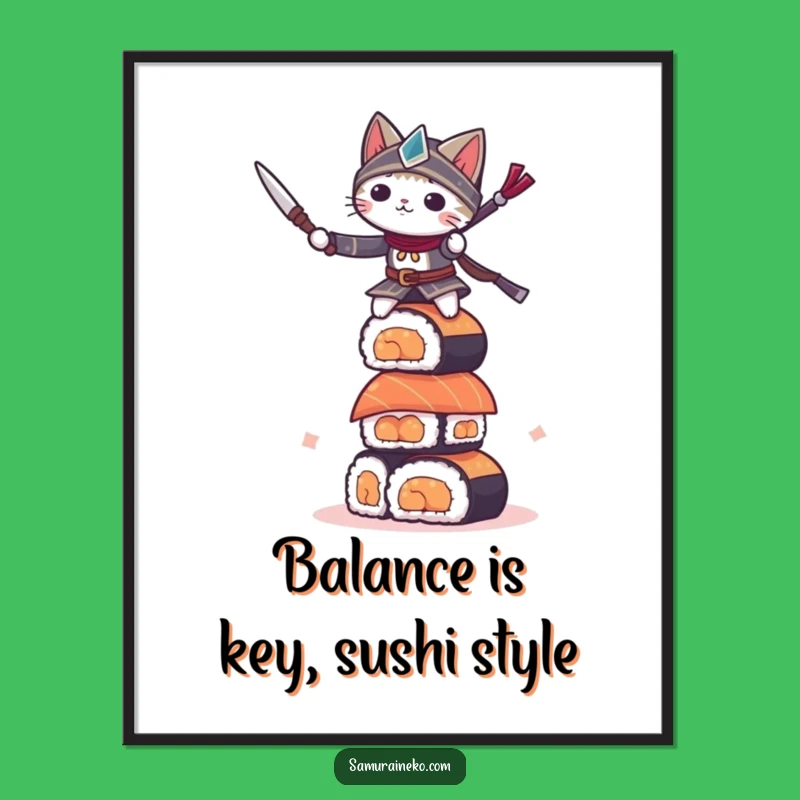 Funny Free Printable Wall Art: Sushi Cat Warrior, Downloadable Decor