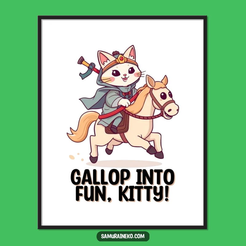 Free Printable Wall Art: Cat Samurai Hobby Horse, Fun Downloadable Decor