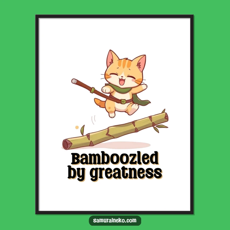 Free Printable Wall Art: Funny Cat Warrior Leaping, Humorous Downloadable Decor for Cat Fans