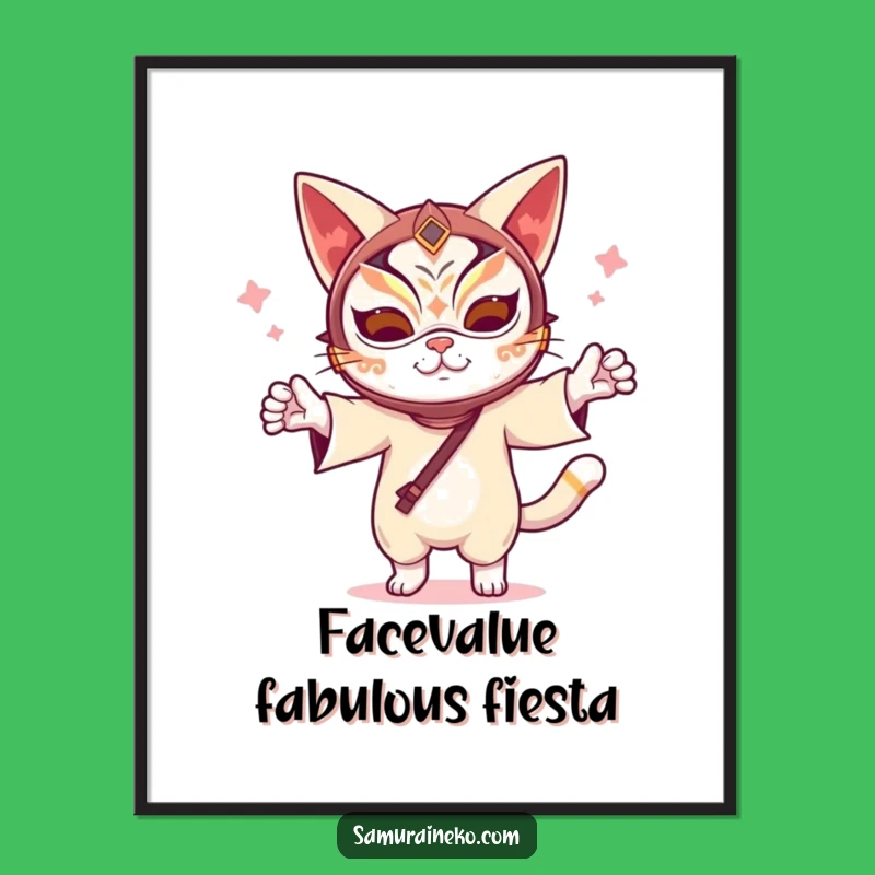 Free Printable Wall Art: Funny Kabuki Cat Dancing, Humorous Downloadable Decor