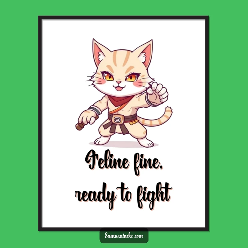 Free Printable Wall Art: Mighty Cat Warrior Pose - Funny Downloadable Decor!