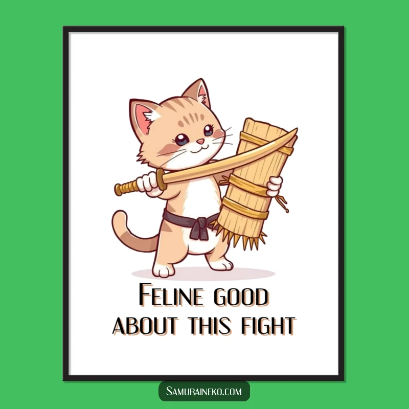 Funny Free Printable Cat Wall Art: Sword Fighting Feline Downloadable Decor Gift