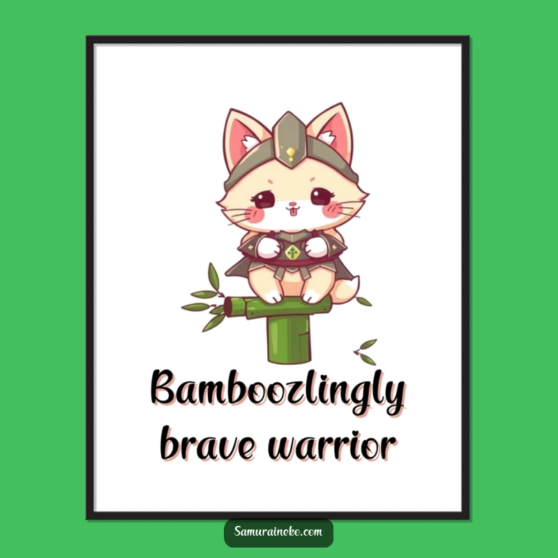 Funny Free Printable Wall Art: Cat Samurai on Bamboo - Downloadable Home Decor