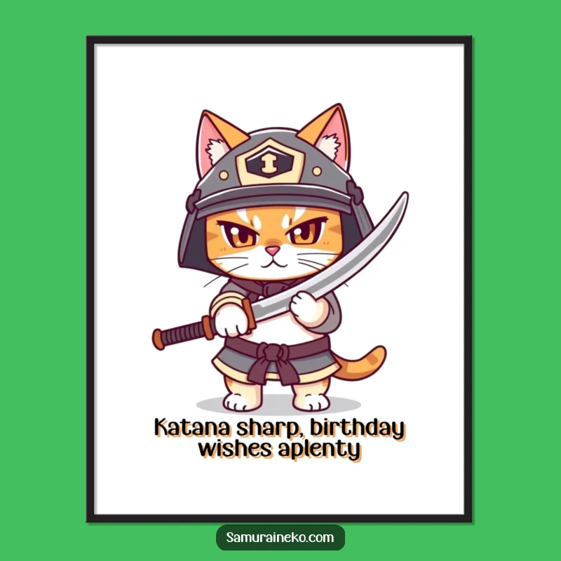 Funny Free Printable Wall Art: Samurai Cat Warrior - Humorous Downloadable Decor