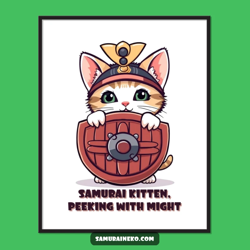 Funny Free Printable Wall Art: Shy Samurai Kitty Peek Download
