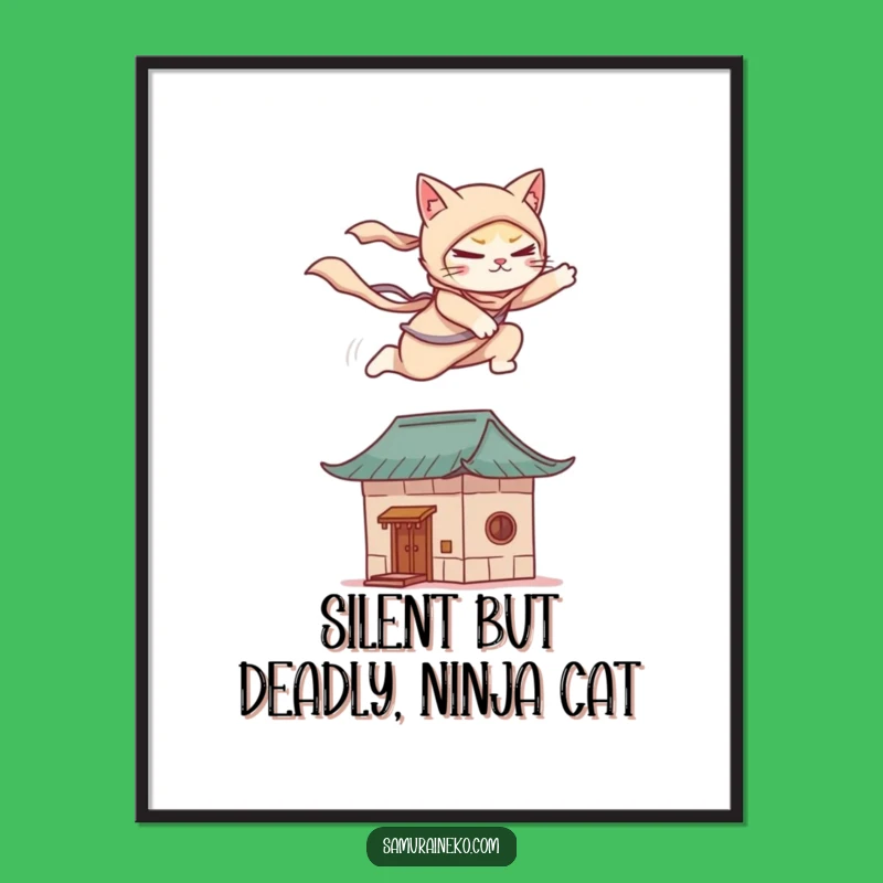 Free Printable Wall Art: Cat Ninja Rooftop Leap - Funny Downloadable Decor!