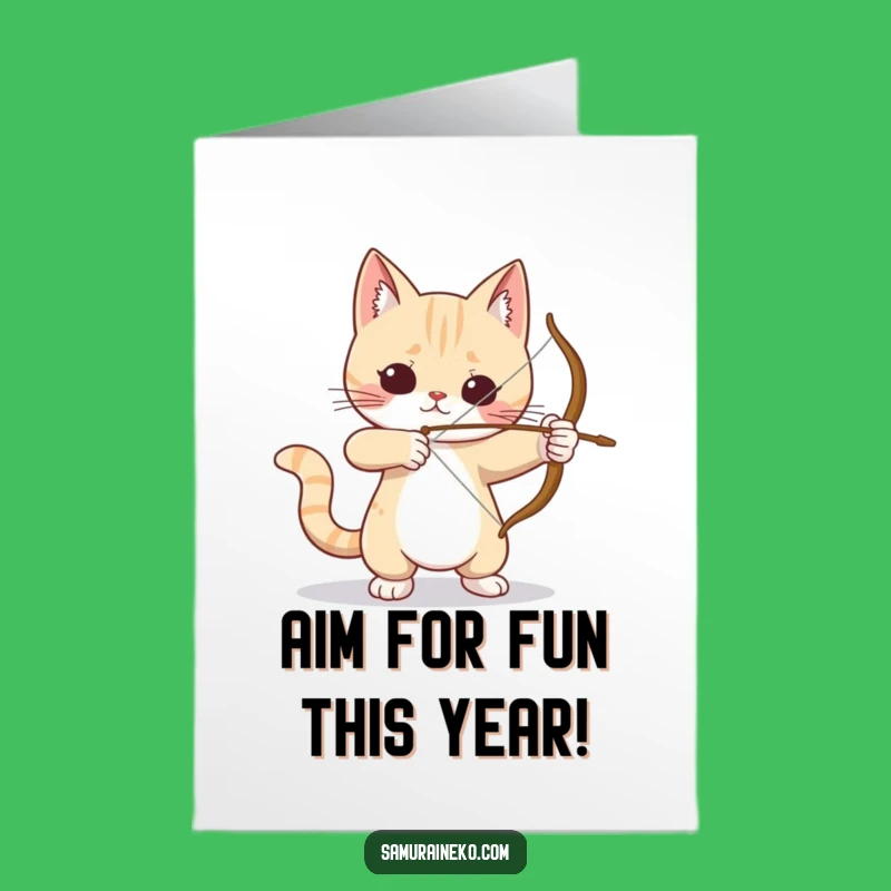 Free Printable Birthday Card: Funny Cat Archer, Downloadable Gift for Focused Felines
